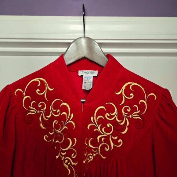 Vintage Vanity Fair Red Embroidered Zip Robe – Medium - Picture 1 of 8